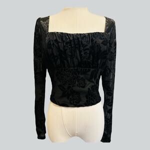 Painted Threads Whimsigoth Fairy Grunge Black Velvet Burnout Top Blouse Size M